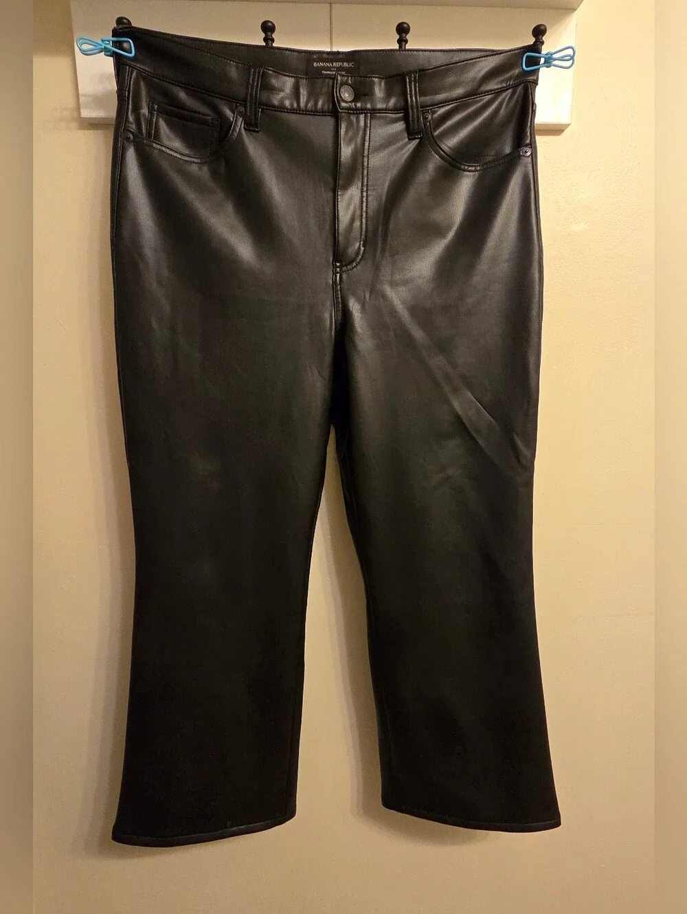 ​Banana Republic Vegan Edgy Streetwear Leather Cropped Bootcut Pants Black 14